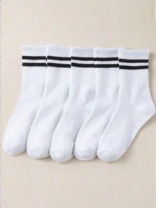 20双男女通用休闲简约时尚百搭透气中筒袜，吸汗情侣袜 - 黑與白 - 查看 2