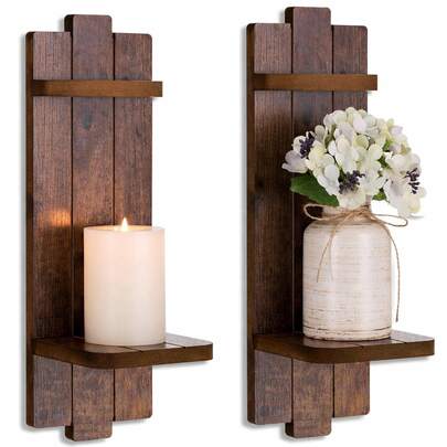 Wall Candle Sconces Set Of 2, Decorative Wooden Candle Holder, Farmhouse Candle Sconce, Living Room Wall Decoration
