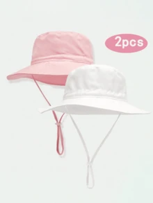 2pcs Adjustable Brim Bucket Hat, Multi-Size 6 Months To 8 Years Old Kids Bucket Hat, Boys Girls Dual-Color Print Cap - Multicolor - View 19