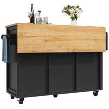 Kitchen Island Dining Table Cabinet, Dimensions 120 X 73 (45) X 92 Cm, Includes Kitchen Cabinet, Kitchen Trolley, Folding Worktop, Towel Rack, Spice Rack, Wine Rack And Adjustable Laminate, White/Black - C - View 3