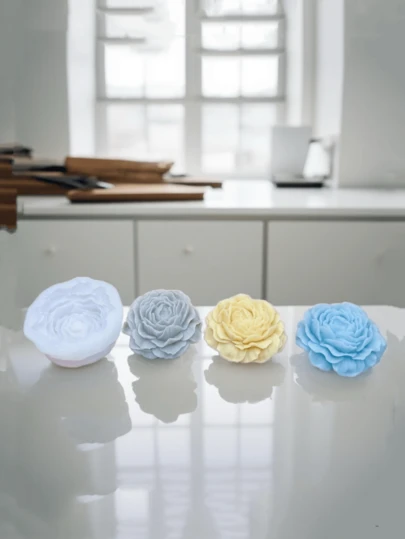 1个新款中号圆底牡丹花硅胶蜡烛模具，DIY香薰蜡，石膏扩香石，家居装饰硅胶模具