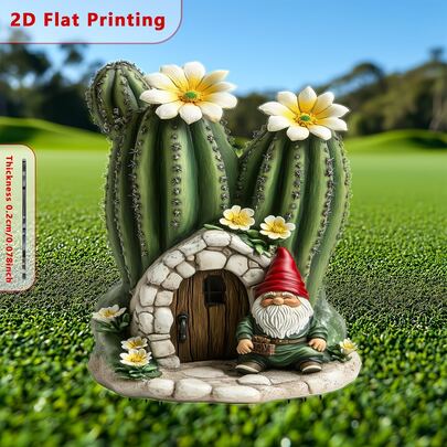 1个2D亚克力仙人掌屋花园装饰插牌，亚克力景观园艺牌，适用于盆栽植物、花园装饰、家居装饰、草坪装饰，可作为朋友生日礼物，2D平面印刷