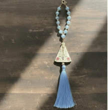 Dezena Terço Dourado Nossa Senhora de Nazaré Católico 27,5 cm - Azul bebê - Visão 1