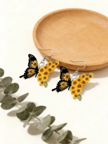 2D Bohemian Style Sunflower & Butterfly Earrings, Sunflower Element, Acrylic Flat Material, Stainless Steel Earring Hook, Suitable For Daily Wear And Parties, Holiday Gifts, All Seasons - Sunflower Butterfly - View 5