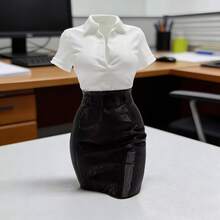 3D Printed Creative Business Decoration For Women, White Shirt & Leather Skirt Professional Female Figurine, Office & Home Desktop Stress Relief Decor - 1PC - View 3