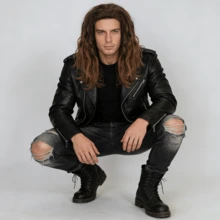 Men's Ombre Brown-Red Long Curly Wig, Natural Synthetic Hair, Rock Style Wig For Cosplay & Daily Wear - Brown - View 3