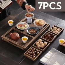 7 Split Solid Trays, Vintage Elegance, Rustic Trays With Handles, Rectangular Party Trays, Fruit Trays, Tea Trays For Placing Large And Small Items, Snacks, Tea, Coffee, Desserts, Durable Kitchen Or Living Room Decoration Trays - View 3