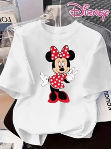 Authentic Disney Short-Sleeved T-Shirt With Minnie Mouse Cartoon Pattern, New Summer Style, Casual And Fashionable Printed T-Shirt For Women. - trắng - Xem 1