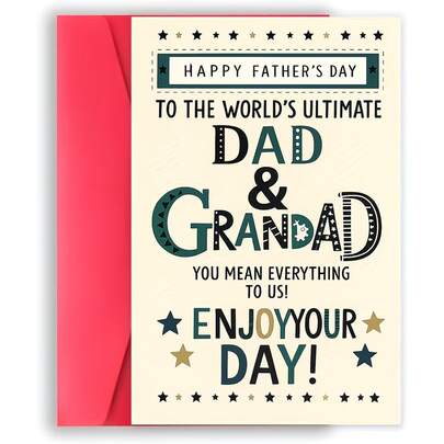1pc Father'S Day Card For Dad & Grandad - "To The World'S Ultimate Dad & Grandad" Engraved Message, Golden Star Accents, Red Envelope, Perfect Gift For Husband, Brother, Or Friend, Thoughtful Appreciation Keepsake, Father'S Day Gift | Elegant Script Design | Golden Star Accents, Fathers Day Gift