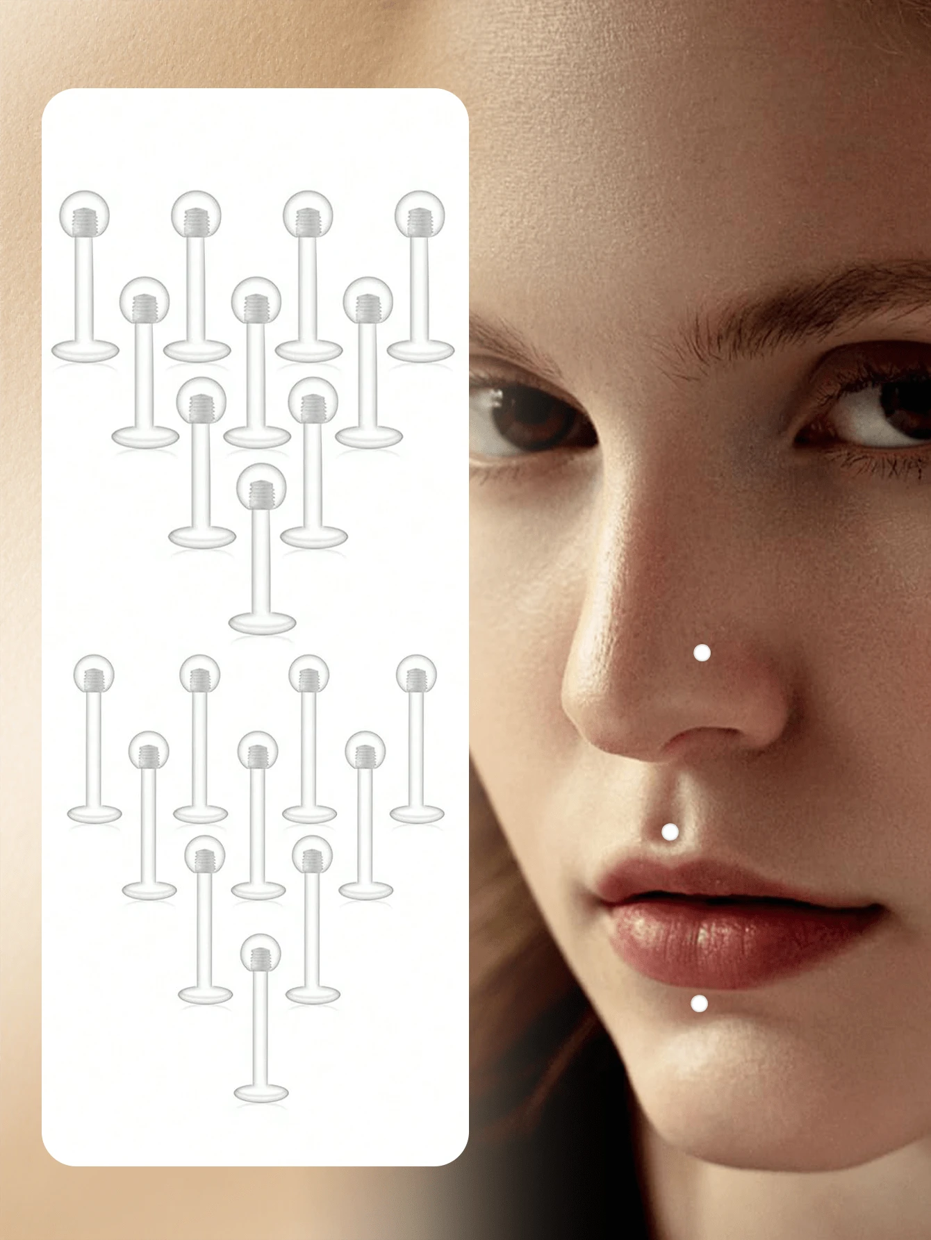 CIZME Set de 16 piezas de 16G Aretes de cartílago, anillos de labio, pendientes de nariz, pendientes de trago, de acrílico transparente bioflex de 6mm/8mm/10mm/12mm - transparente - Ver 1