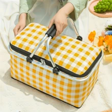 1pc Large Outdoor Picnic Basket With Leak-Proof Lining, Insulated Picnic Basket/Cooler Bag, Portable Foil-Wrapped Insulated Bag, Foldable Insulated Box With Steel Frame, Portable Outdoor Picnic Storage Basket, Suitable For Outdoor Activities, Travel, Beach, Camping. - Giỏ dã ngoại - Xem 9