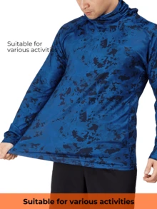 RODEEL Ropa deportiva para exteriores con protección solar y capucha para hombres, con máscara y protección para el cuello. Camisa de pesca de alto rendimiento con estampado de camuflaje, mangas raglán, transpirable y de secado rápido, ideal para la playa, navegación, senderismo, caza y deportes acuáticos en primavera. - Azul - Ver 4