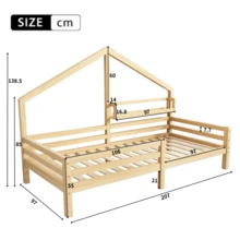 Upholstered Bed 90 X 200 Cm, Bed Frame With Slatted Base And Headboard, Double Upholstered Bed, Dark Green Velvet Covering, Timeless Modern Design, Children's Bed - NATURAL - View 2