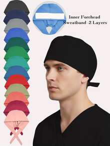 1pc Solid Color Men's Work Cap/Beauty Care Cap, All Season - Multicolor - View 11