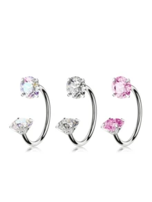 20G(0.8mm)/18G(1.0mm) Aro de nariz de herradura de 8mm con gemas roscadas internamente y soporte de bola gratis - Plateado - Ver 12