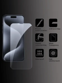 3pcs Tempered Glass Screen Protector Compatible With Apple 16 / 16 Pro / 15 / 15 Pro Max, High Definition, High Transparency, High Hardness, Anti-Scratch, Anti-Fingerprint, Compatible With Phone Cases - Clear - View 2