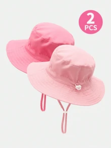 2pcs Adjustable Brim Bucket Hat, Multi-Size 6 Months To 8 Years Old Kids Bucket Hat, Boys Girls Dual-Color Print Cap - Multicolor - View 13