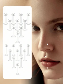 CIZME Set de 16 piezas de 16G Aretes de cartílago, anillos de labio, pendientes de nariz, pendientes de trago, de acrílico transparente bioflex de 6mm/8mm/10mm/12mm - transparente - Ver 7