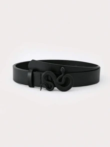 1pc Unisex Snake Buckle Belt, Black High-Grade PU Leather Casual Jeans Waist Belt - Black - View 11