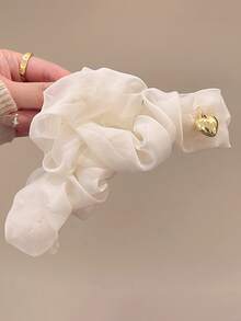 1个金色心形雪纺泡泡发爪夹，温柔优雅百搭大号鲨鱼爪发夹夏季沙滩发饰 - 粉色 - 查看 6