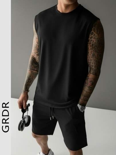  GRDR 男士夏季百搭纯色背心短裤两件套，休闲装