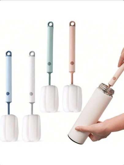1pc Sponge Bottle Brush, Long Handle Soft Sponge Cup Brush, Sponge Head + PP Handle, Detachable Cleaning Head, Bottle And Cup Cleaning Tool, Kitchen Utensil Cleaner, Portable Manual Operation, Soft Color Tone, Ergonomic Textured Handle, Suitable For Home Kitchen, Can Clean Cups, Water Bottles, Mugs, Coffee Cups, Glassware, Kitchen Accessories, Christmas Gift