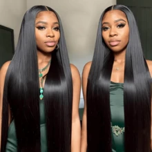 200% Super High Density 13x4 HD Bone Straight Lace Front Wig, 28/30/32 Inch, Natural Swiss Lace Front Pre-Plucked Transparent Lace, Fashion #Black 1B# Mixed Human Hair Blend Wig With Baby Hair, Heat Resistant Fiber For Women - Natural & Black - View 4