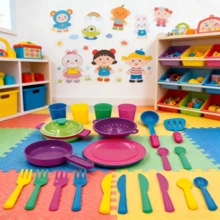 Children's Pretend Play Kitchen Set, Colorful Cooking Utensils Toy Pots, Bowls, Plates, Forks, Spoons, Knives, Realistic Cooking Role Play Game, Montessori Inspired Learning Toy, Fun Scenario Simulation Interactive Play, Leisure Entertainment Toy, Suitable For 3-12 Years Old Boys And Girls, Interactive Kitchen Toy Set, Fun Gift Choice, Birthday Gift, Random Color - Multicolor - View 6