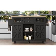 Kitchen Island Countertop, Dining Cart With Worktop, Dining Cabinet, Dining Cart With Wood Finish, Side Towel Rack, Stereoscopic Cabinet Door With Casters, Adjustable Partitions, Black - Black - View 2