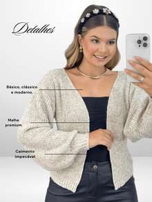 Women's Short Coat, Premium Mousse Knit, Wool Jacket, Elegant Winter Fashion, Puff Sleeves - Sand - View 4
