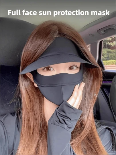 Women's Summer Hooded Face Mask With Visor, Daily Outdoor UV Protection Full Face Mask, Ice Silk Sun Hat