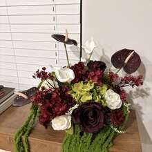 5/4/3支仿真百合花（深红色）、火烈鸟花、羽毛花，采用柔软PVC材质，花茎柔韧，适用于家居装饰、办公室装饰、派对装饰、餐桌摆饰、花瓶填充、DIY手工、婚礼装饰、活动花艺布置、桌面装饰 - 深紫紅色 - 查看 5