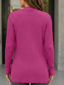 Women's Open Ribbed Cardigan, Basic, Elegant, Casual, Winter, Cold Weather, Knit Cardigan - Màu Hoa hồng đỏ - Xem 5