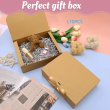 10pcs Kraft Paper Gift Boxes With Lids, Bridesmaid Proposal Boxes With Ribbons, 10.6 X 8 X 3.2 Inches (Brown) - View 8