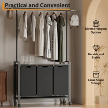 Laundry Sorter 2 Section Laundry Basket Organizer With Hanging Bar Laundry Hamper Organization With Storage Shelf With Heavy Duty Rolling Lockable Wheels - Multicolor - View 9