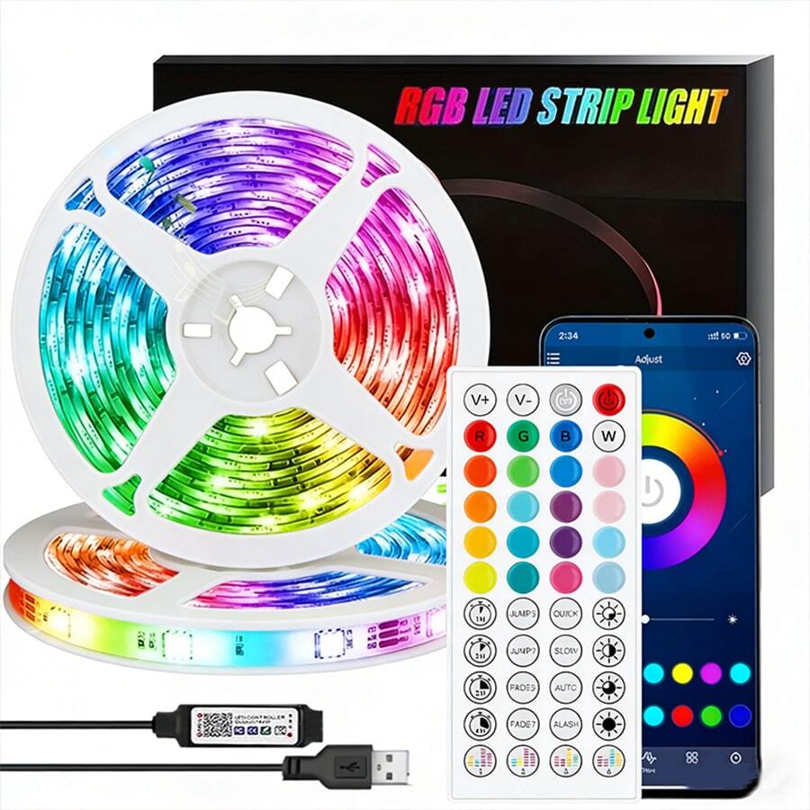 Intelligent LED Light Strip, Equipped With APP And Remote Control, 5V USB RGB Light Strip, Synchronized With Music, Programmable, Suitable For Room Decoration, Kitchen, Ceiling, Games, Parties. - 多色光 - 查看 1