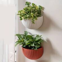 1 st retro pastoral stil imitation rotting vävd halvcirkelformad blomkruka gratis stansning hängande blomkorg vägghängande hydroponisk blomkruka - blomkruka - Visa 1