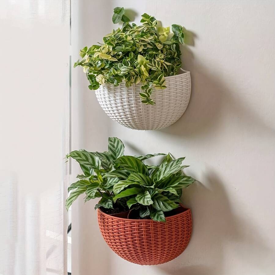 1 st retro pastoral stil imitation rotting vävd halvcirkelformad blomkruka gratis stansning hängande blomkorg vägghängande hydroponisk blomkruka - blomkruka - Visa 1