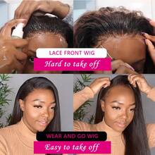 34英寸 5x5 即戴即用 无胶直发假发 预剪蕾丝假发 预拔毛 Jessenia 巴西直发真人发假发 女士款 - Natural Black - 查看 9