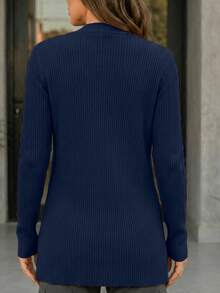 Women's Open Ribbed Cardigan, Basic, Elegant, Casual, Winter, Cold Weather, Knit Cardigan - Azul - Ver 5