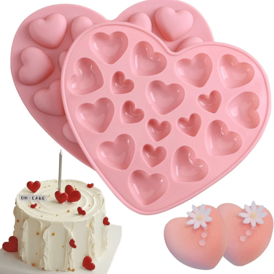 2pcs Heart-Shaped Silicone Chocolate Mold, Easy Release Non-Stick Candy Mold, Suitable For Baking, Pudding, Cake, Cookies, Ice Cube, Soap Making, Gummy, Valentine's Day/Birthday Gift - View 1