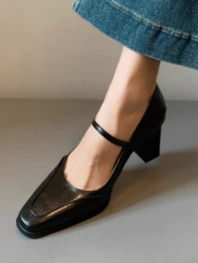 Giày cao gót 7cm kiểu retro quai ngang, mũi vuông, đế mềm, gót chunky, giày Mary Jane thanh lịch dành cho nữ năm 2026, thiết kế khóa cài, thích hợp cho công sở/tiệc tùng. - màu đen - Xem 6