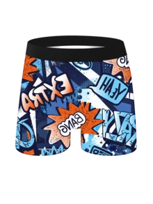 5pcs/Set Men's Fashion Graffiti Printed Shorts, Digital Print Men's Boxer Briefs, Funny Printed Boxing Briefs, Knitted Elastic Comfortable Breathable Men's Underwear, Breathable Skin-Friendly Fashionable Sports Briefs - Multicolor - View 4