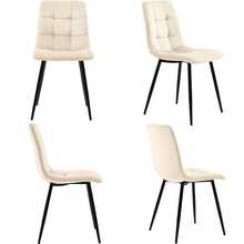 Dining Chairs (4), Beige, Set Of 4 Designer Upholstered Chairs With Backrest, Velvet Seats, Metal Frame - White - View 9