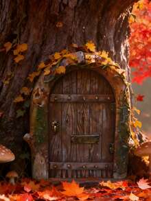 农舍童话小屋工艺装饰摆件，创意氛围装饰小门摆件，适用于家居、客厅、橱柜、花园装饰 - 香檳色 - 查看 8