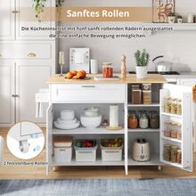 (= N635p2158284d) 132.5 * 44 (70) * Large 90cm Mobile Kitchen Table, Folding Countertop, Oak Texture, Multifunctional Cabinet, Towel Rack, 5 Casters, Suitable For Kitchen / Dining Room / Home - White - View 4