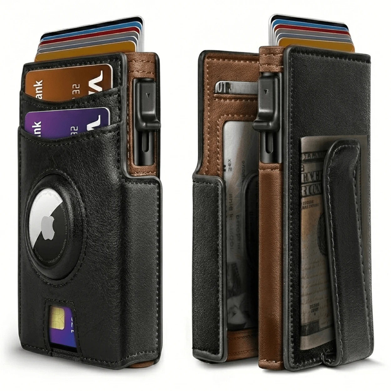 Men's Magnetic Flip Leather Wallet, Ultra-Slim Design, 10 Card Slots-The Perfect Gift For Men, An Ideal Choice For Valentine's Day Gifts Or Birthdays. - Black Brown - View 1