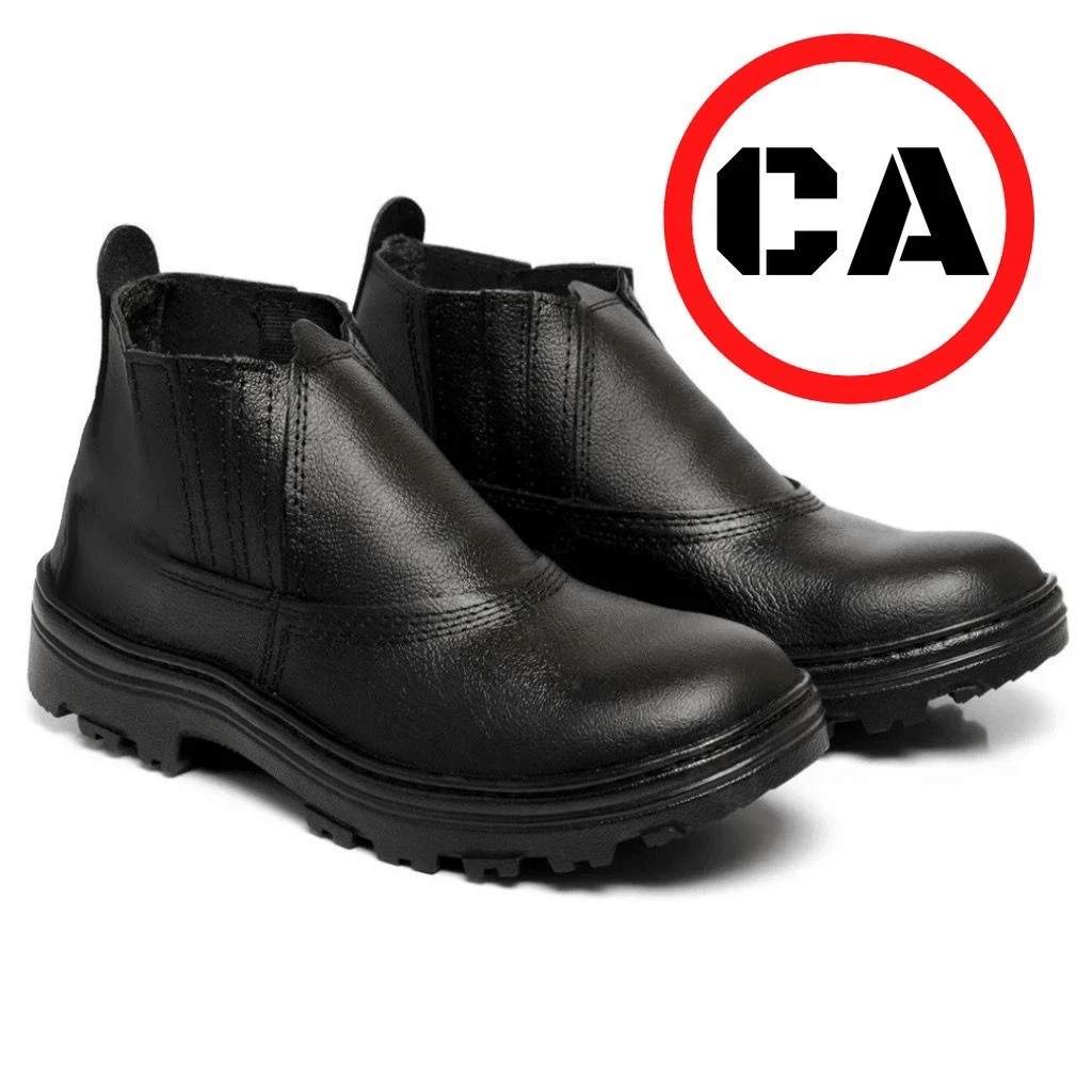 Leather Safety Boot With Elastic Strap, PVC Toe Cap, And CA (Certificate Of Approval) - Marluvass Heavy Duty - 黑色 - 查看 1