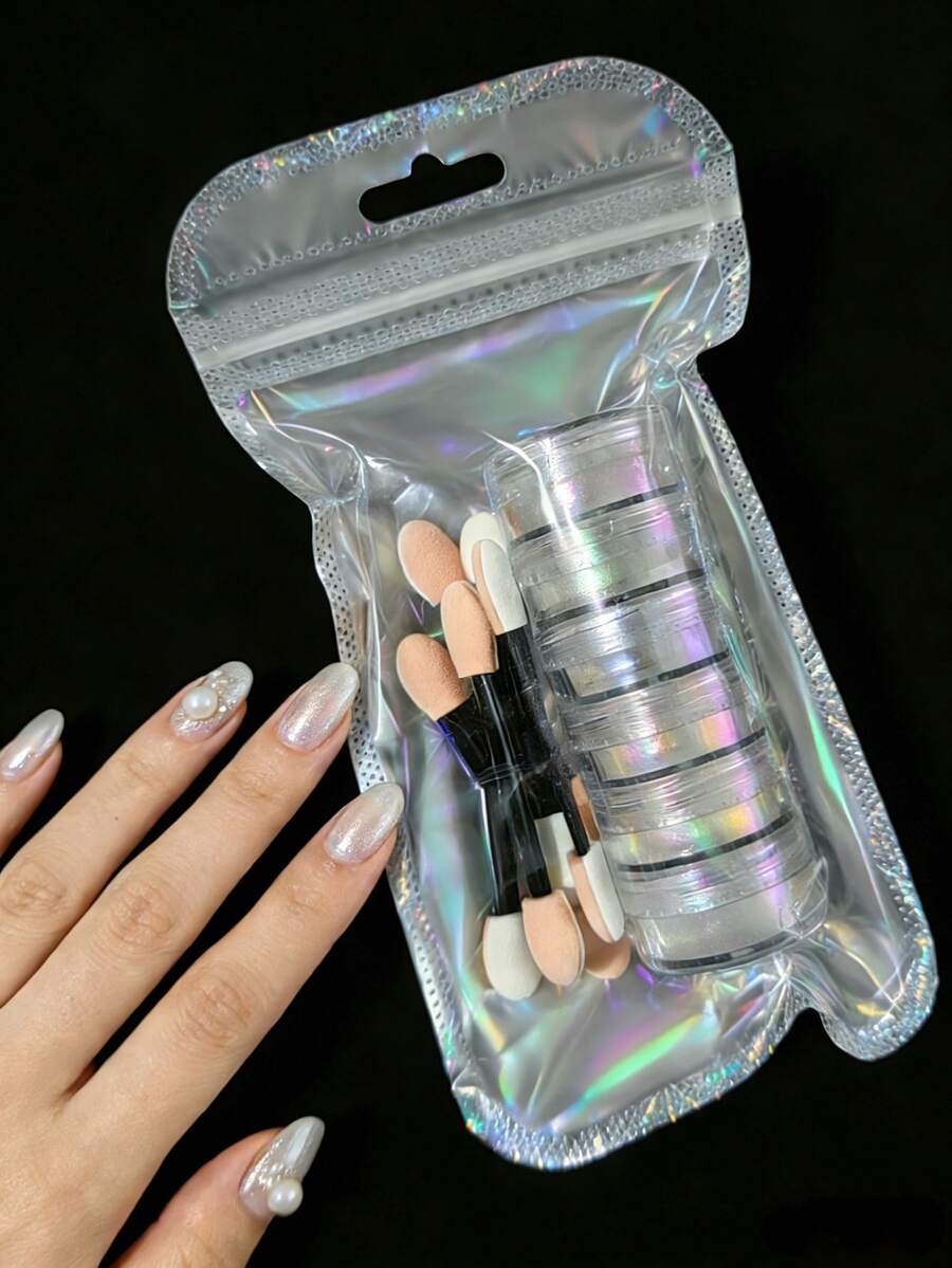 Dofuny 极光粉美人鱼指甲闪粉全息渐变闪粉云母珍珠凝胶指甲油粉DIY美甲颜料珠光用品 - 杏色 - 查看 1