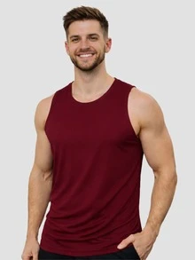 Men's Dry Fit Tank Top - Plain Marsala - View 1